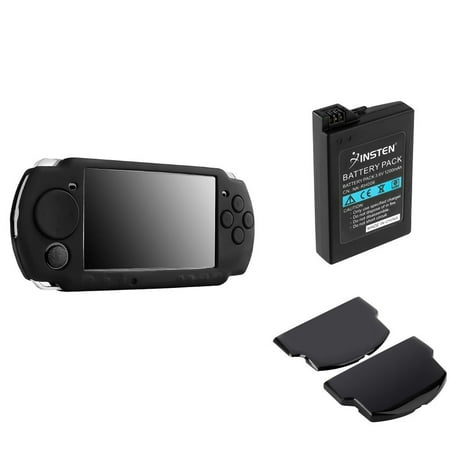 Black Silicone Skin Case + Rechargeable PSP Battery + Back Door Cover by Insten For SONY PSP 3000