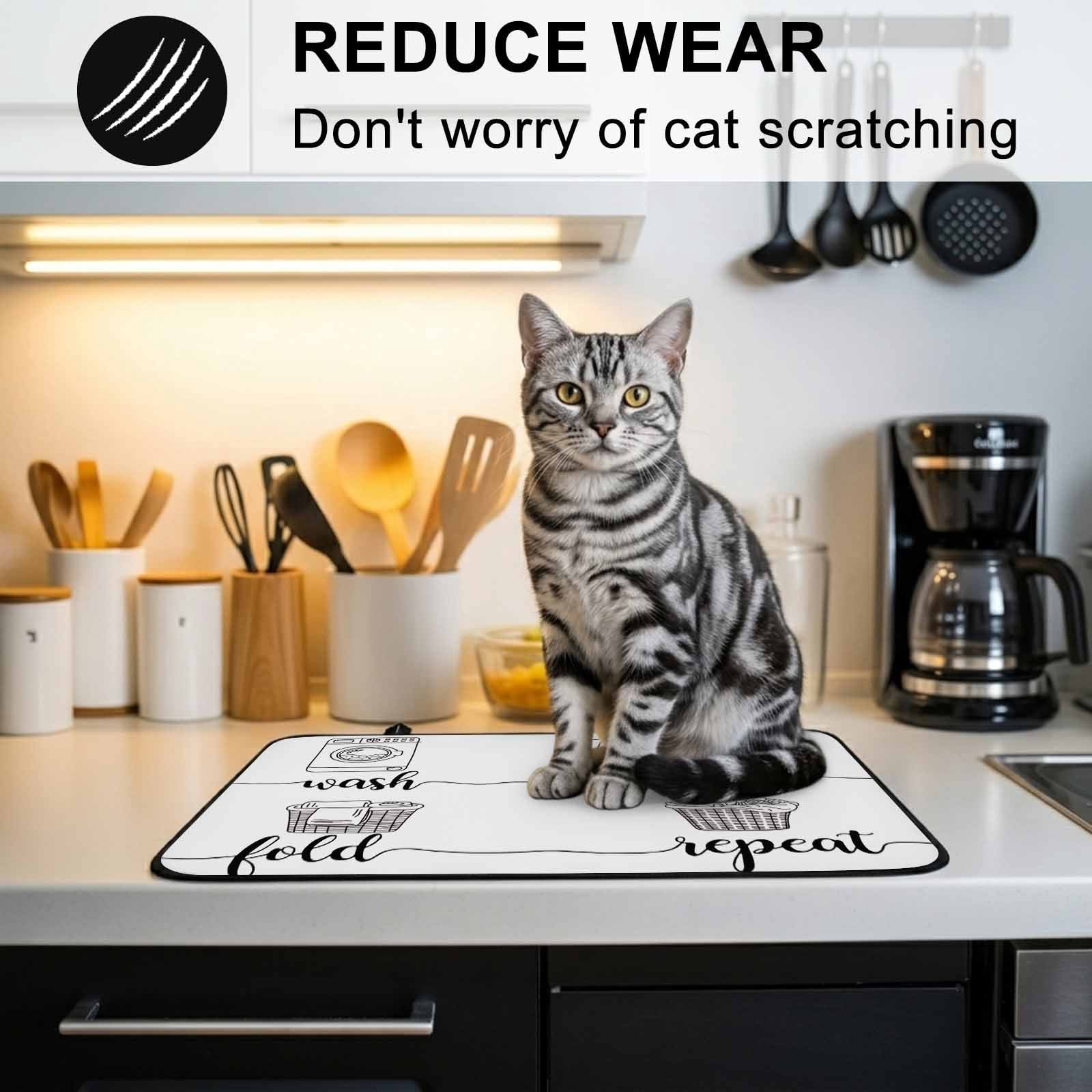 Laundry Room Stove Top Cover for Electric Stove, Heat-proof & Non Slip Glass Top Stove Cover Protector, Cartoon Wash Dry Fold Repeat Simple Lines Art Kitchen Flat Cooktop Rubber Mat 24x21 Inches