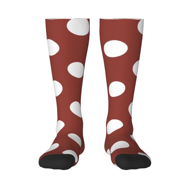 Xecao Maroon And White Polka Dot Pattern Adult Stockings with Color-Block Design and 3D Print, Breathable Comfortable Hosiery for Daily Wear and Sports
