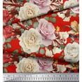 thumbnail image 2 of Soimoi Red Heavy Satin Fabric Leaves & Rose Floral Print Fabric by Yard 54 Inch Wide, 2 of 3