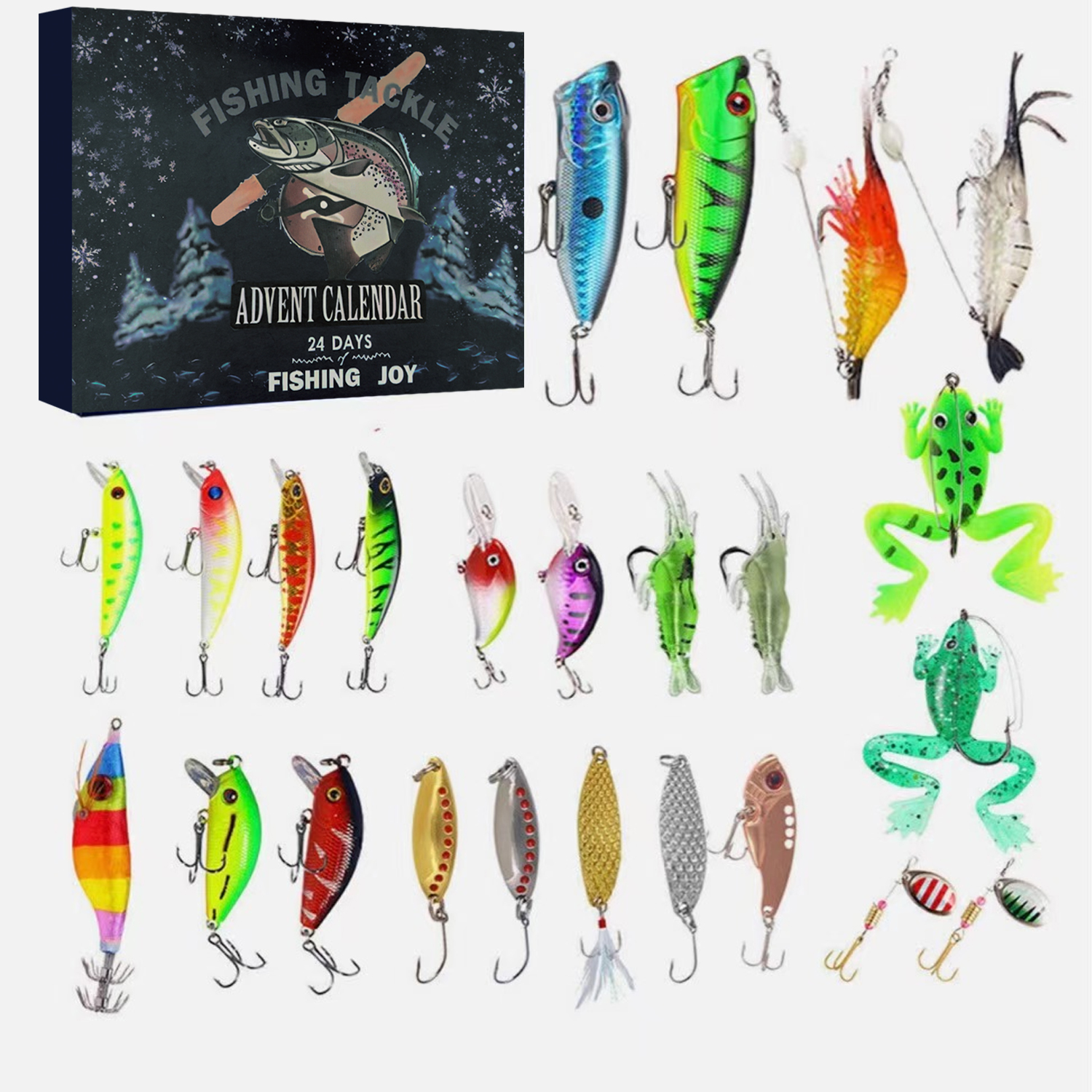 Advent Calendar  Fishing Lure for Man Adult Teen - 24 Days Christmas Countdown Fish Tackle Set - Xmas Surprise Fish Bait Gift for Father Grandpa Brother Boyfriend