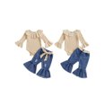 thumbnail image 2 of Miaouyo Infant Baby Girls Fall Outfits 0 3 6 9 12 18 Months Ruffle Long Sleeves Romper and Ripped Denim Flare Pants Clothes Set, 2 of 8