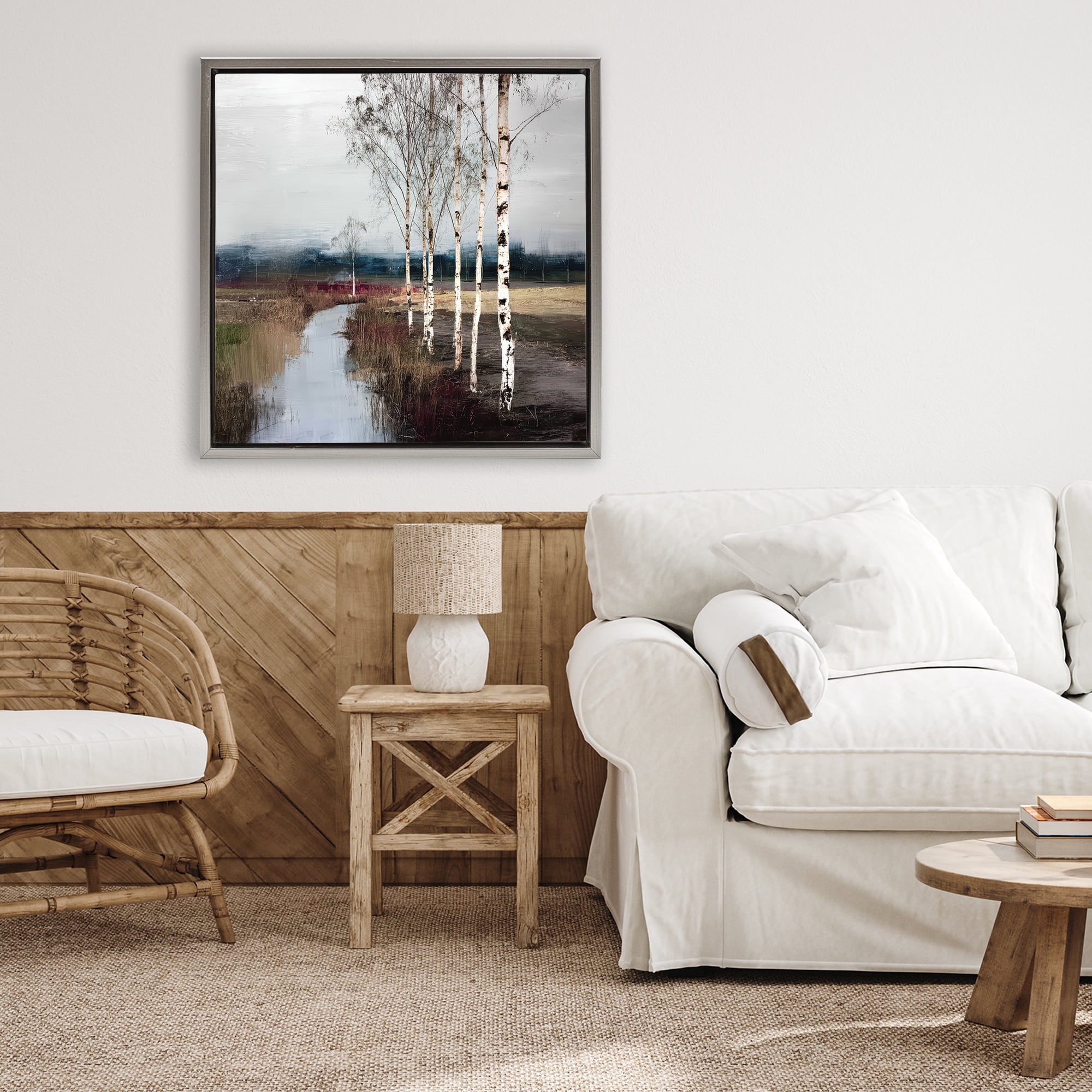 Stupell Industries Birch Creek River Gray Framed Floater Canvas Wall Art, design by Kim Curinga
