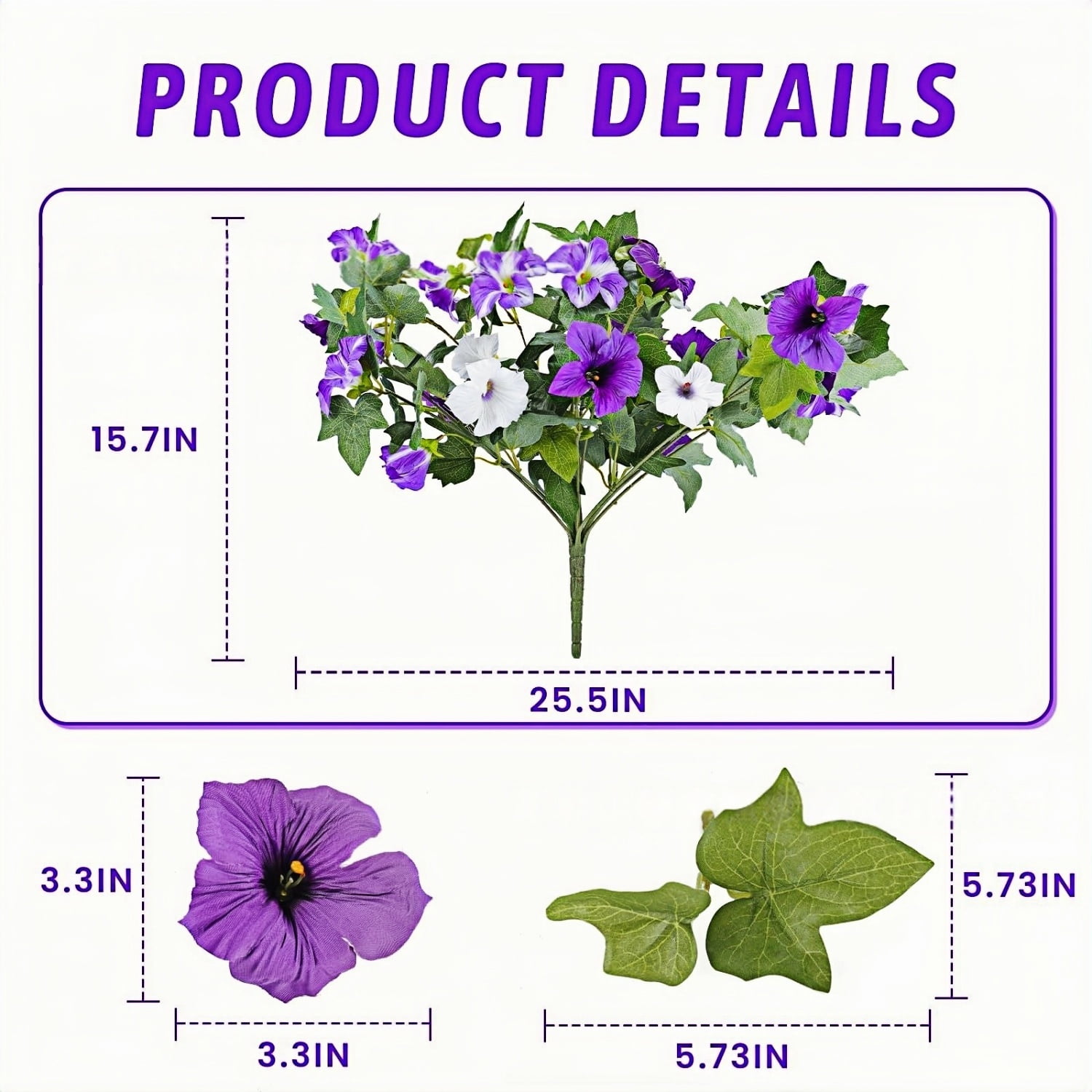 Artificial Flowers for Outdoors, 2Pcs Faux Petunias Plants for Hanging Baskets, Porch, Garden & Home Decor, Purple & White