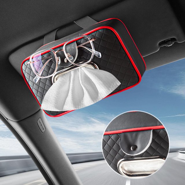 Soporte de pañuelos perfecl para reposabrazos de coche Caja de servilletas de piel sintética Negro y rojo