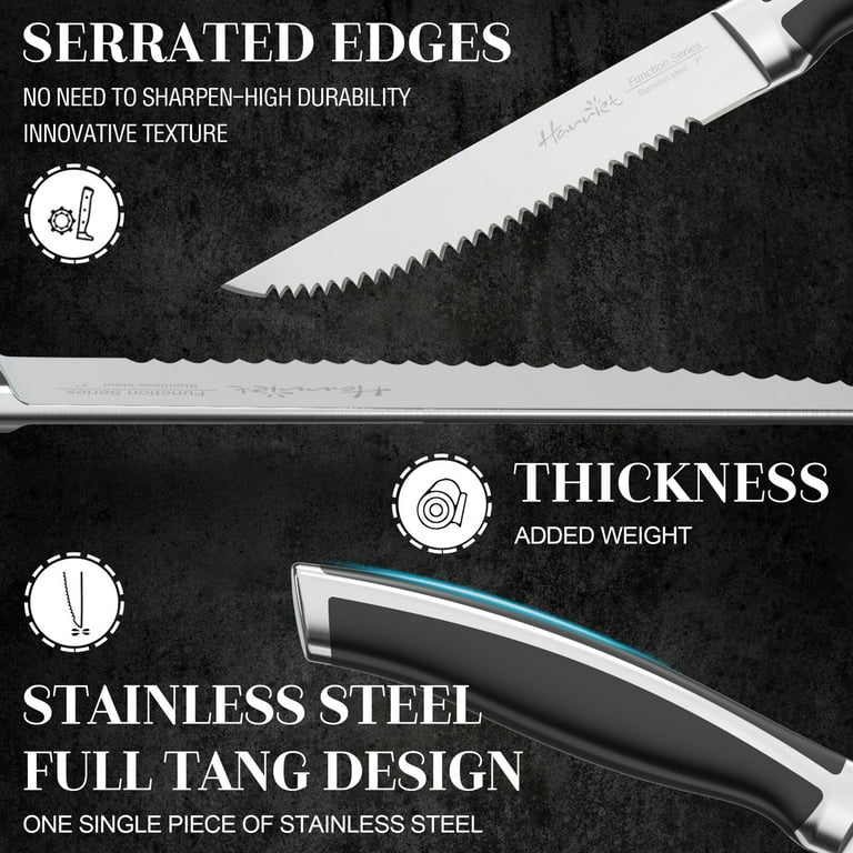 Harriet Steak Knife Set, Serrated Steak Knives Set of 8, Full Tang German Stainless Steel Steak Knives, Black| Ltmate