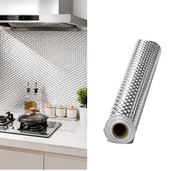 chaungfeng Waterproof Kitchen Stickers for Cabinets, Heat Resistant Backsplash Wallpaper for Kitchen Wall, Self Adhesive Shelf Drawer Liner Stove Contact Paper 39" Aluminum Foil Sink Cover