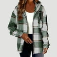 thumbnail image 2 of ZQGJB Flannel Plaid Shacket Jackets for Women Lightweight Casual Fall Long Sleeve Full Zip up Hoodie Outwear Tops Loose Oversized Drawstring Hooded Pullover Sweatshirts with Pockets Green XXL, 2 of 5