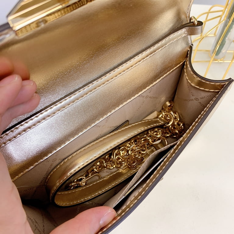 Michael Kors Cece Medium Metallic Faux Leather Clutch, Pale Gold