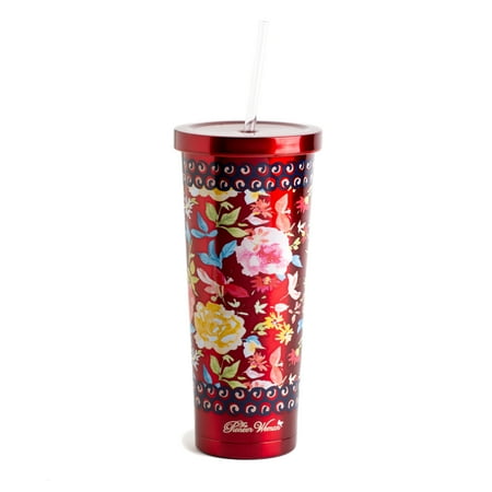The Pioneer Woman® 24oz Double Wall Vacuum Insulated Red Stainless Steel Tumbler with Lid and Tritan™ straw