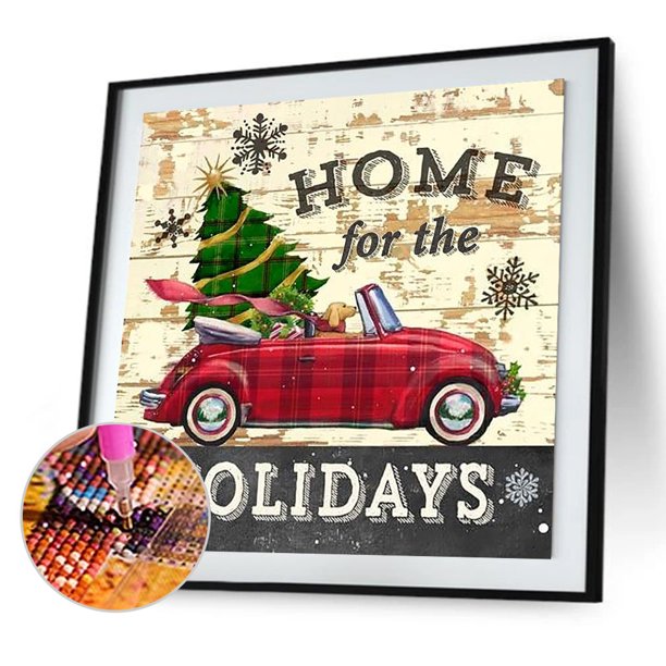 5D DIY Taladro completo Forma redonda Coche Árbol de Navidad Diamante de imitación Dibujo de diamante Likrtyny decoración de arte