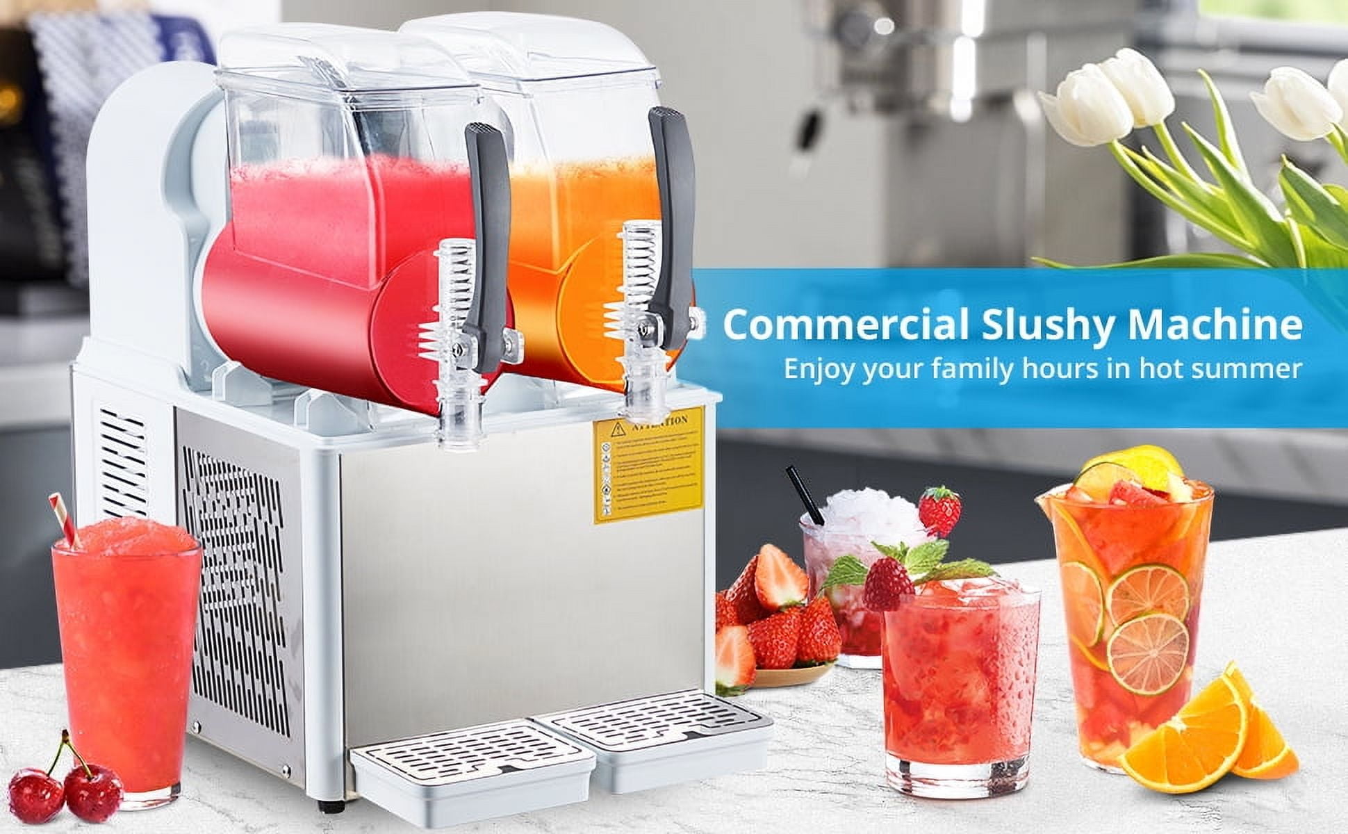 Huisuilinss Commercial Slushy Machine,Frozen Drink Margarita Machine, 110V Stainless Steel Slushie Machine Cooling Slush Machine for Restaurant Cafe Kitchen Home Use