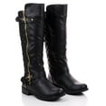 thumbnail image 2 of Women's Winkle Back Shaft Side Quilted Zipper Knee High Flat Riding boots shoes (Mngo-21-Black- 7.5), 2 of 3