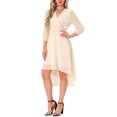 thumbnail image 4 of INSPIRE CHIC Women's V Neck 3/4 Sleeves High Low Chiffon Midi Dress 2XL Beige, 4 of 6