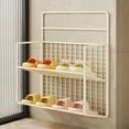 thumbnail image 1 of 2 Tier Bathroom No Punch Slipper Rack Metal Shoe Storage Rack Wall Mounted Drainage Shelf, 1 of 6