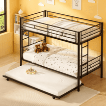 Twin Over Twin Metal Bunk Bed with trundle Black