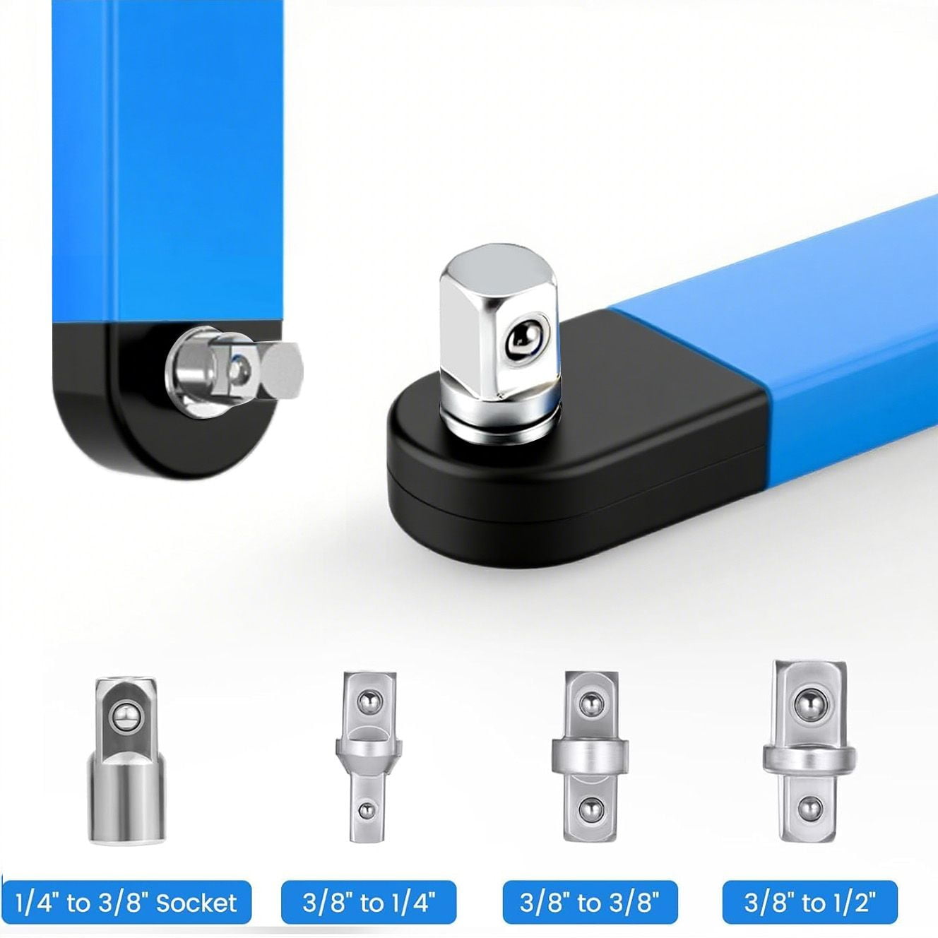 Impact Ready Offset Extension Wrench, Tight Reach Extension Wrench Set, With 1/2", 1/4" And 3/8" Square Drive Adapters, Universal Extensions Wrench For Small Place