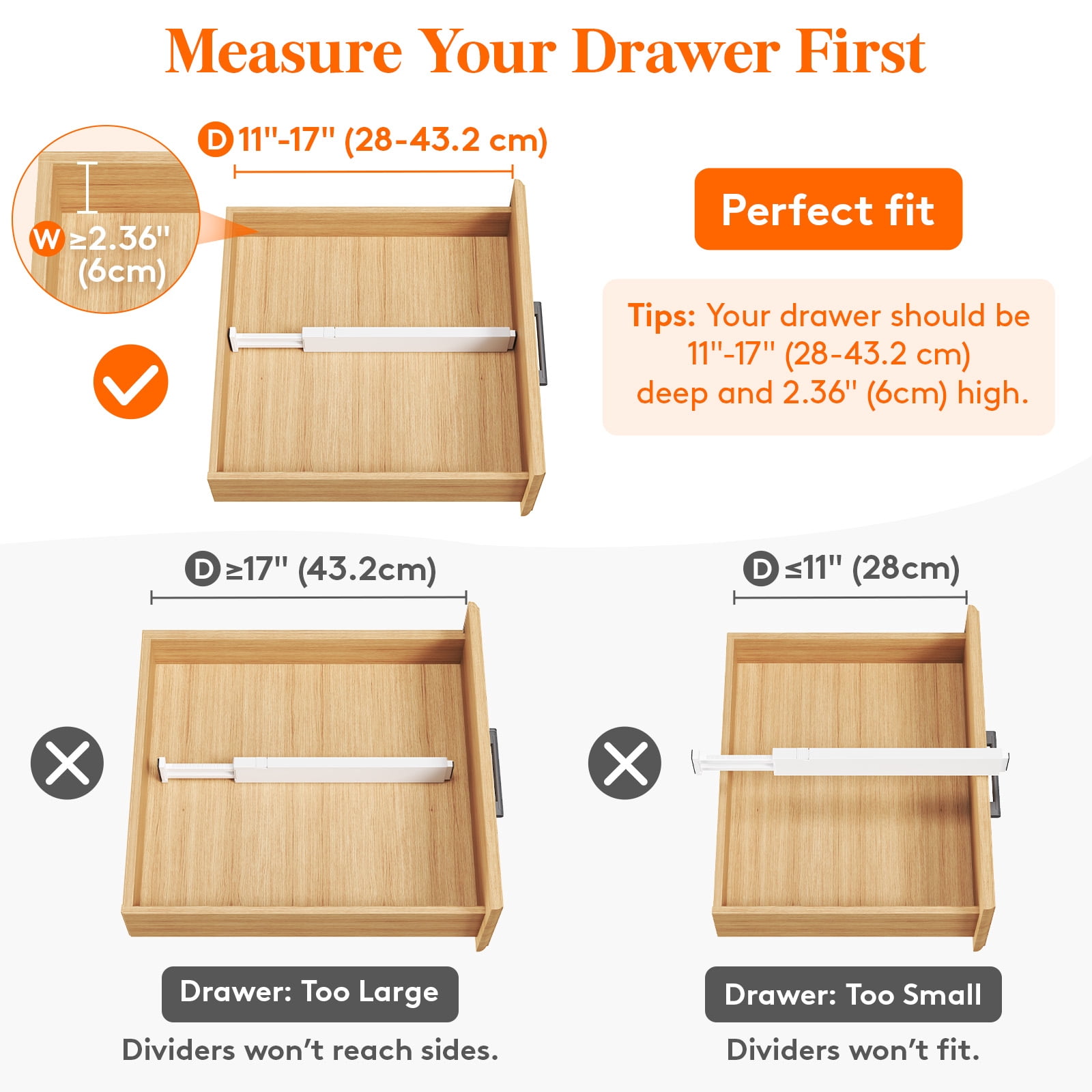 Lifewit Adjustable  Drawer Dividers, 12 Pack 2.36" High, 11"-17"Drawer Organizer for Utensils/Clothes/Makeup, Plastic Expandable Separators in Dresser/Bedroom/Bathroom/Office Storage