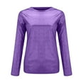 thumbnail image 3 of Purple Womens Tops Solid Color Reflective Shiny Metallic Round Neck Long Sleeve Top T Shirt Going Out Tops for Women, 3 of 5