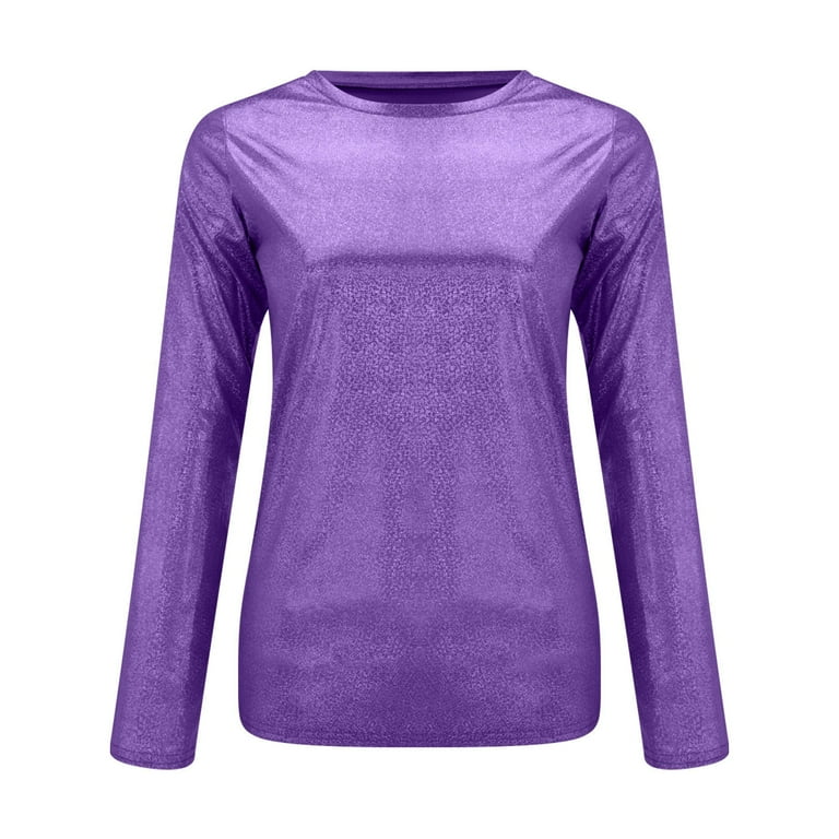 Purple Womens Tops Solid Color Reflective Shiny Metallic