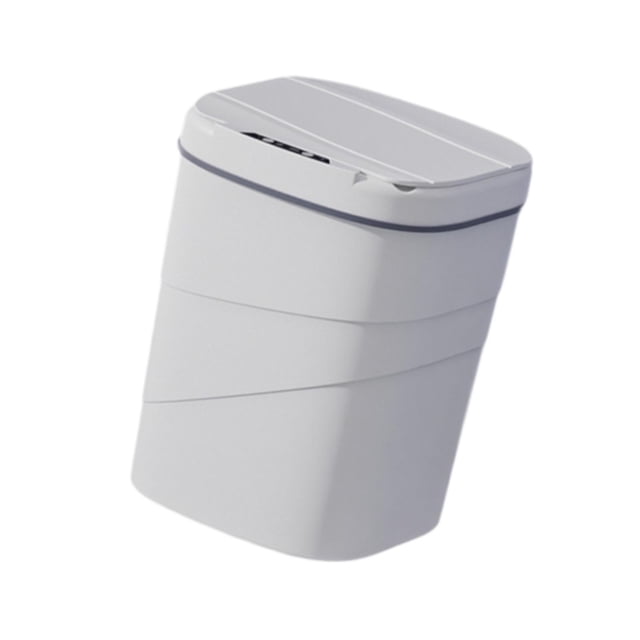 bote de basura inteligente, bote de basura inteligente con función de detección de patadas, bote de basura de cocina, bote de basura de baño para baño, cocina, lavandería, inodoro Blanco rectangular 22 x 22.5 x 28 cm con tapa automática y sensor de movimiento (detección de manos y patadas), anillos prensados para ocultar la bolsa, cierre lento y cuerpo de polipropileno; diseño estrecho para colocar en esquinas, cocina, baño o escritorio. A menudo se emplea también para organizar residuos en mesitas o rincones pequeños.