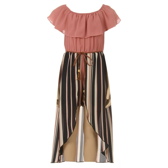 BluNight Collection Little Girls 2 Ways Ruffle Hi Lo Maxi Skirt