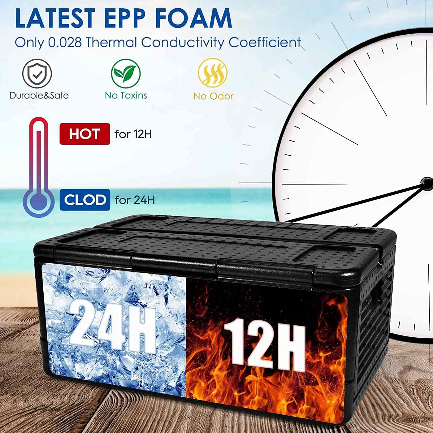 BRILLIRARE Collapsible Camping Cooler - 39L Insulated Ice Chest, Holds 60 Cans, Lightweight & Portable