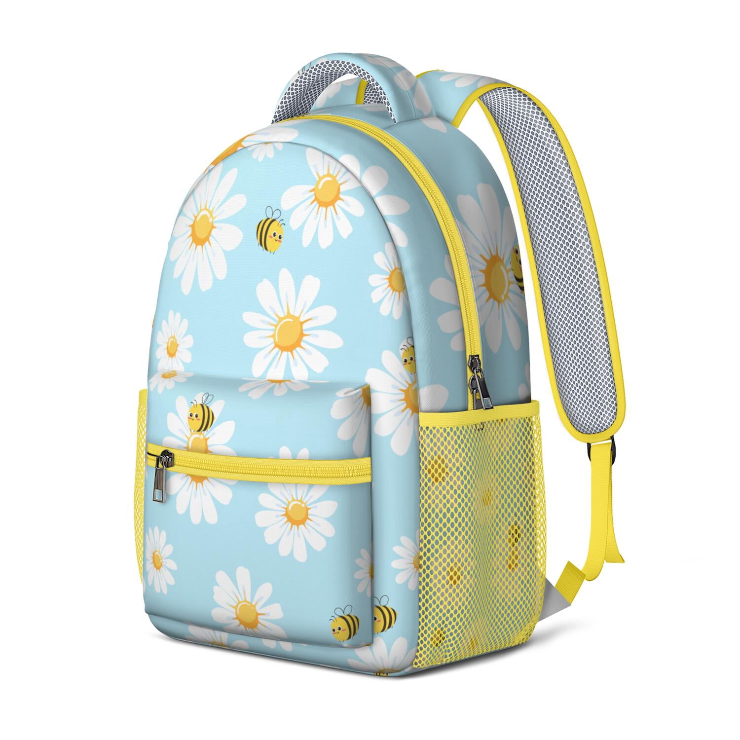 Floral Daisy Pattern Backpack - Vintage & Stylish with Mesh Shoulder Straps for Comfort