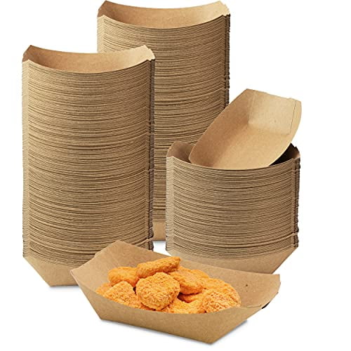 Fit Meal Prep [1000 Pack 0.5 lb Paper Food Boats Heavy Duty Disposable Trays, Kraft Brown For Parties Fairs Picnics Carnivals, Holds Ketchup Cheese Sauce Pickles Grease Resistant