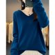 thumbnail image 1 of Suéteres con capucha de lana merino 100 % para mujer, jersey de punto, suéter suave y cálido de invierno con cuello en V, suéter policromado para mujer, 1 of 5