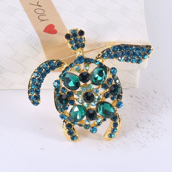 ifundom Turtle Rhinestone Pin Animal Lapel Brooch Metal Clothes Pin for Hat Shirt Accessory