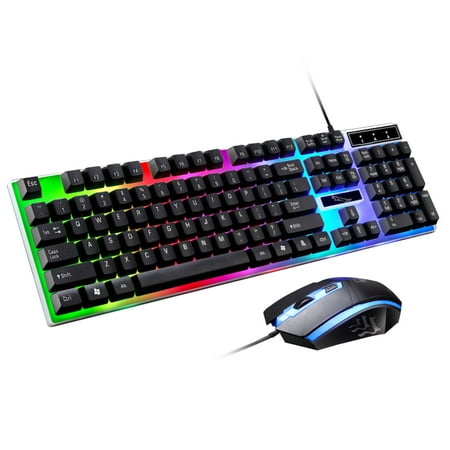 Waterproof Keyboard Mouse (Keyboard Mice Set, EEEkit Wired Ergonomic Gaming LED Rainbow Color Backlight Keyboard Waterproof Dustproof and 3D Roller with Anti-skid Wireless)