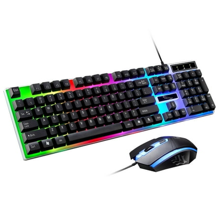 Keyboard Mice Set, EEEkit Wired Ergonomic Gaming LED Rainbow Color Backlight Keyboard Waterproof Dustproof and 3D Roller with Anti-skid Wireless (Best Wireless Gaming Keyboard)