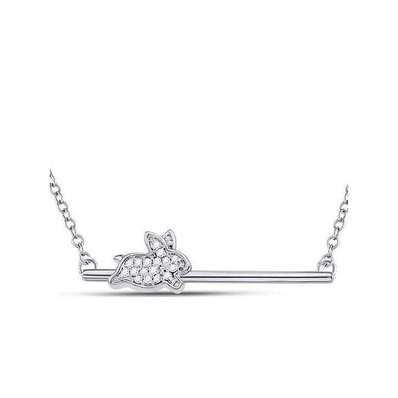 10kt White Gold Womens Diamond Rabbit Bunny Bar Pendant Necklace 1/12 Cttw