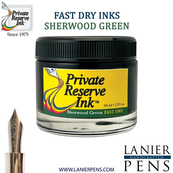 Private Reserve Ink, 60ML Fountain Pen Ink Bottle – Sherwood Green Fast Dry (PR17042)