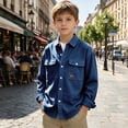 thumbnail image 2 of OGLCCG Boys Corduroy Shirts Kids Western Long Sleeve Botton Down Shirts Casual Fall Lapel Collared Shacket Jacket Size 4-14(Navy,12 Years), 2 of 6