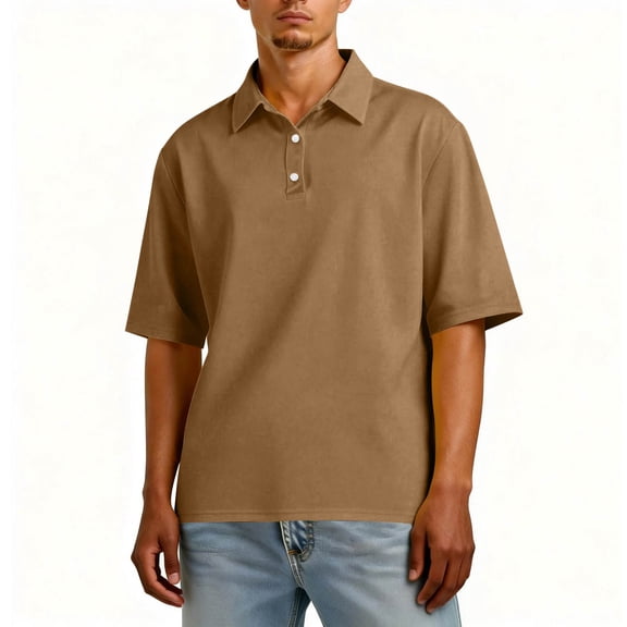 Inglocry Men's Polo Shirts Short Sleeve 3 Buttons Collared Golf Classic Fit Casual Performance T-Shirt Light Brown 2XL