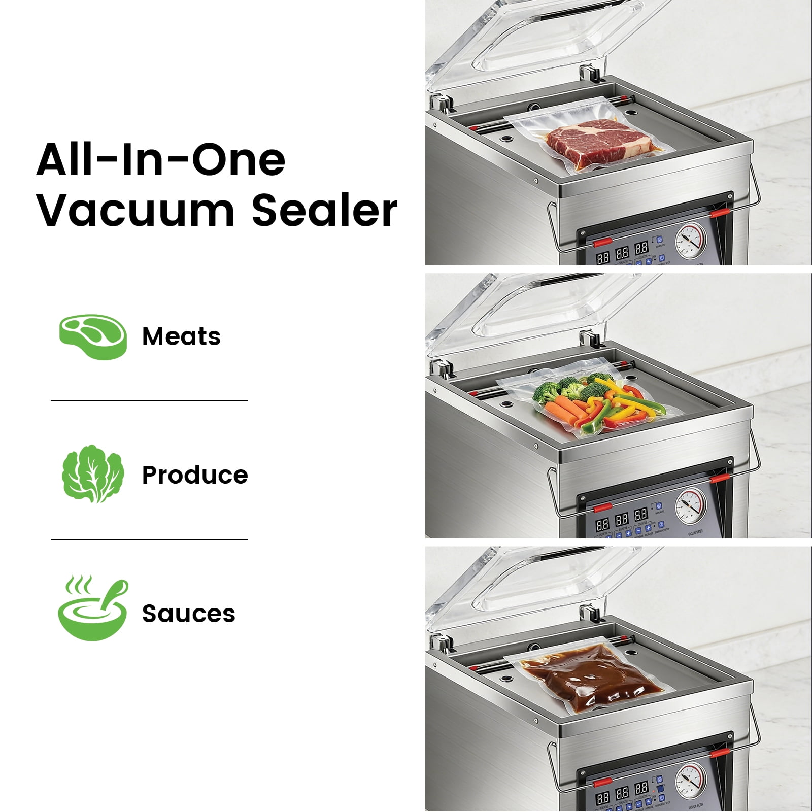 XUTUMM Commercial Vacuum Sealer Machine , Stainless Steel Vacuum Packaging Machine with Marinate Mode for Food, Tea, Electronics, Medicine, Restaurant and Home Use