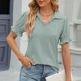 thumbnail image 2 of Lenpel Summer Tops for Women Trendy Ruffle Short Sleeve Collared V Neck Eyelet Embroidered T Shirts Casual Tunic Blouses, 2 of 4