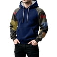 thumbnail image 5 of Men's Pullover Hoodie with Camouflage Print Raglan Sleeves Drawstring Hood and Kangaroo Pocket Casual Style Dark Blue L, 5 of 5