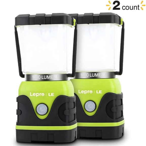 Lepro 2-Pack Camping Lanterns, 1000 Lumen Tent Lights Battery Powered, 4 Dimmable Light Modes,Emergency Lantern and Flashlight for Power Outage, Emergency, Hiking, Fishing, Tents