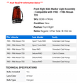 thumbnail image 2 of Front Right Side Marker Light Assembly - Compatible with 1983 - 1986 Nissan 720 1984 1985, 2 of 2