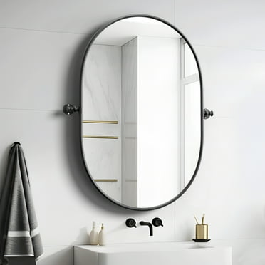 13"x9" Modern Oval Iron Frame Wall Mirror Wall Mounted Mirror,Black