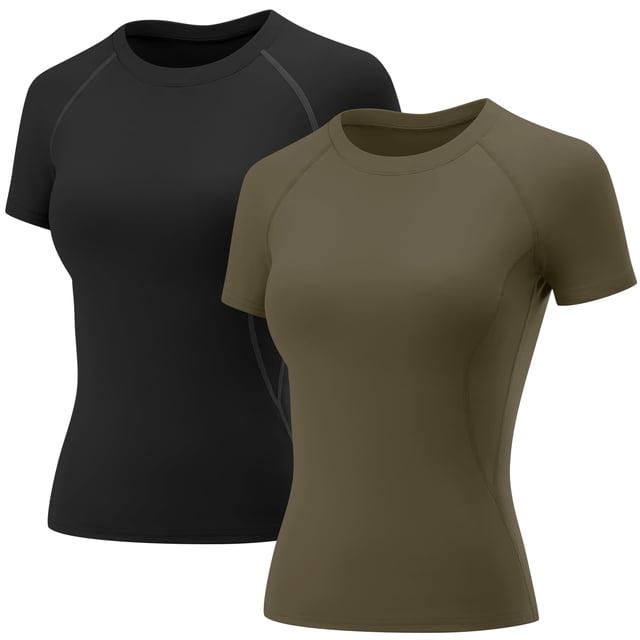 Camiseta de entrenamiento LOMON de manga corta para mujer, color negro/verde militar, talla M