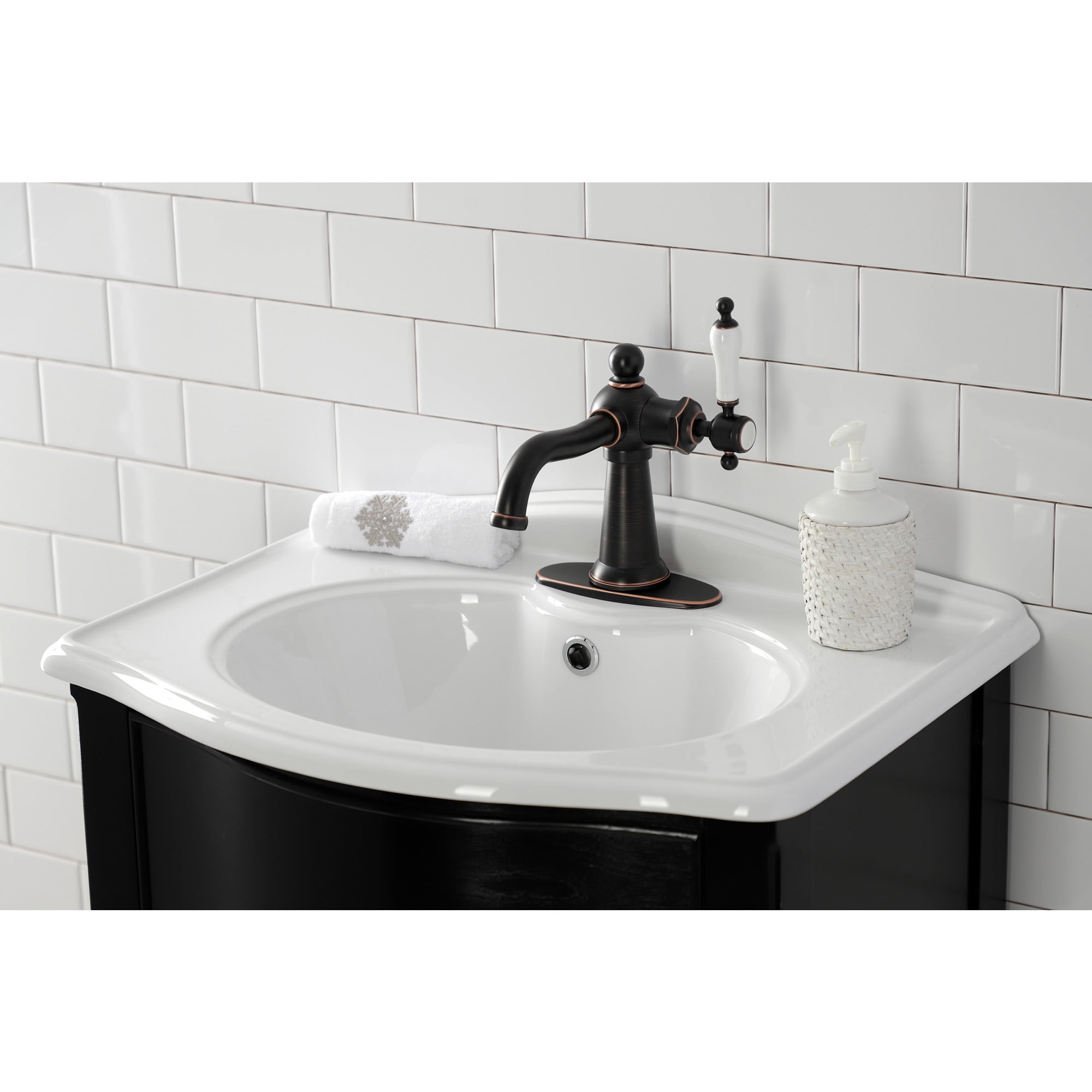 Kingston Brass KSD154KLNB Nautical One-Handle Single-Hole Bathroom Faucet with Deck Plate and Push Pop-Up Drain, Naples Bronze