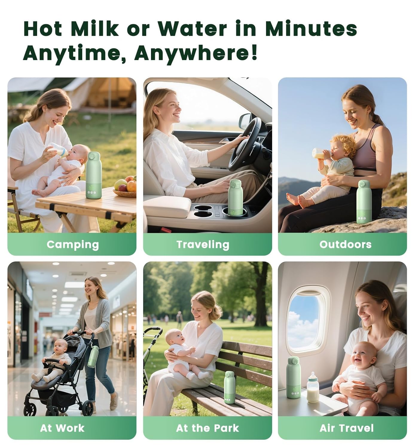 Portable Bottle Warmer for Travel 12oz– 80W Fast Heating, 316 Stainless Steel, 11400mAh Rechargeable Precise Temp Control & LED Display Safety Lock Cordless Travel Warmer for Baby Breastmilk  Formula