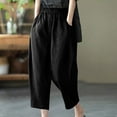 thumbnail image 4 of Women Casual Pants Cotton Loose Elastic High Waist Cropped Trousers with Pocket Pleated Harem Leg Baggy Bottoms, Black, M, 4 of 4