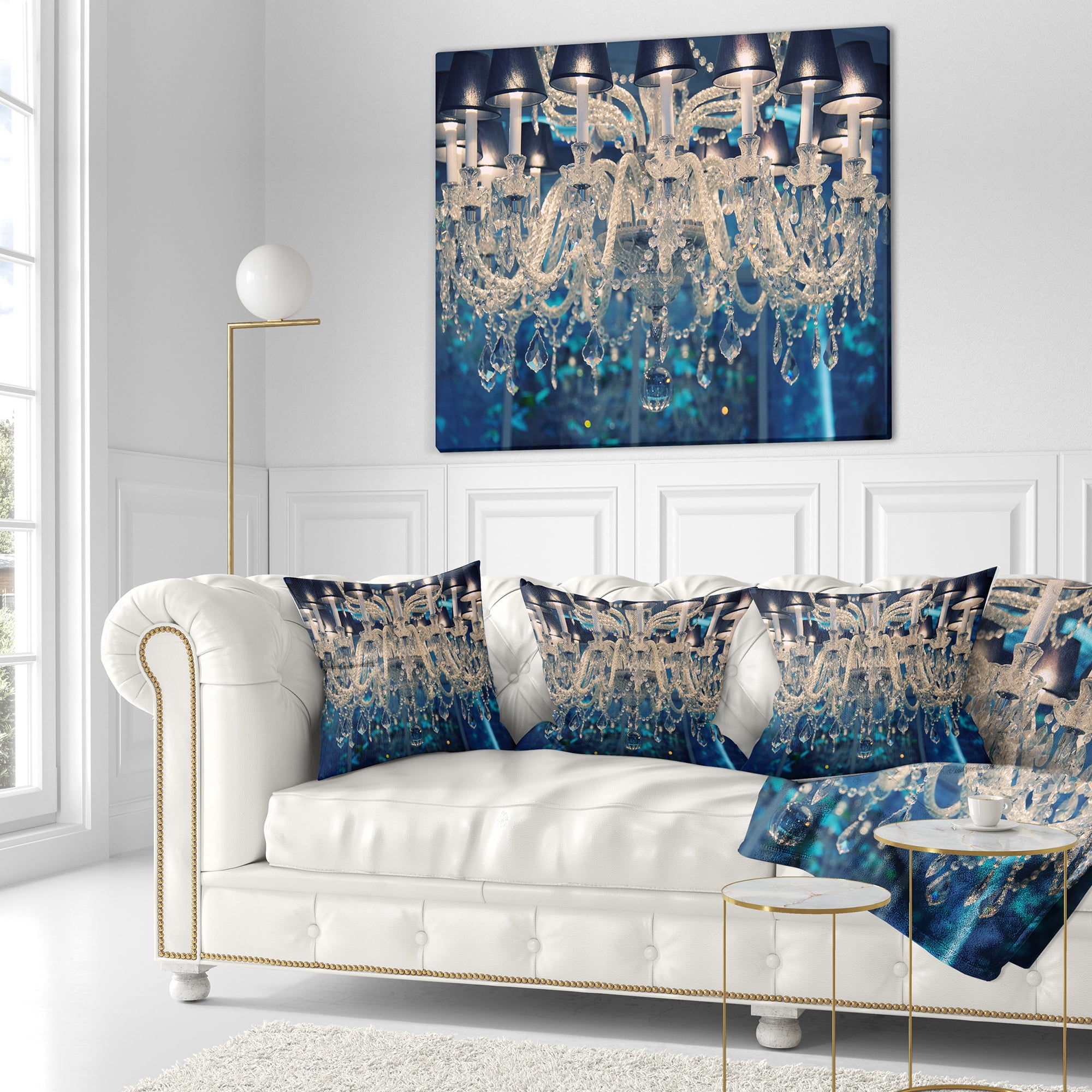 Designart Blue Vintage Crystal Chandelier - Flower Throw Pillow - 16x16