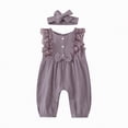 thumbnail image 5 of mgoYE Baby Girl Clothes Outfits Infant Summer Romper Cotton Linen Preemie Newborn Essentials Photography with Headband(Purple,6-12 Months), 5 of 9