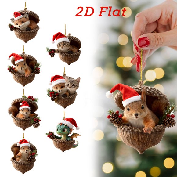 Adornos Navideños de Animales, Estampados de Animales para Árbol de Navidad, Adornos Acrílicos, Decoraciones de Animales Del Bosque, Navidad